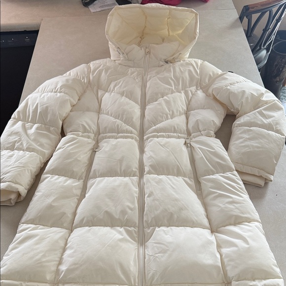 Dkny Jackets & Blazers - DKNY Cream Hooded Puffer Coat